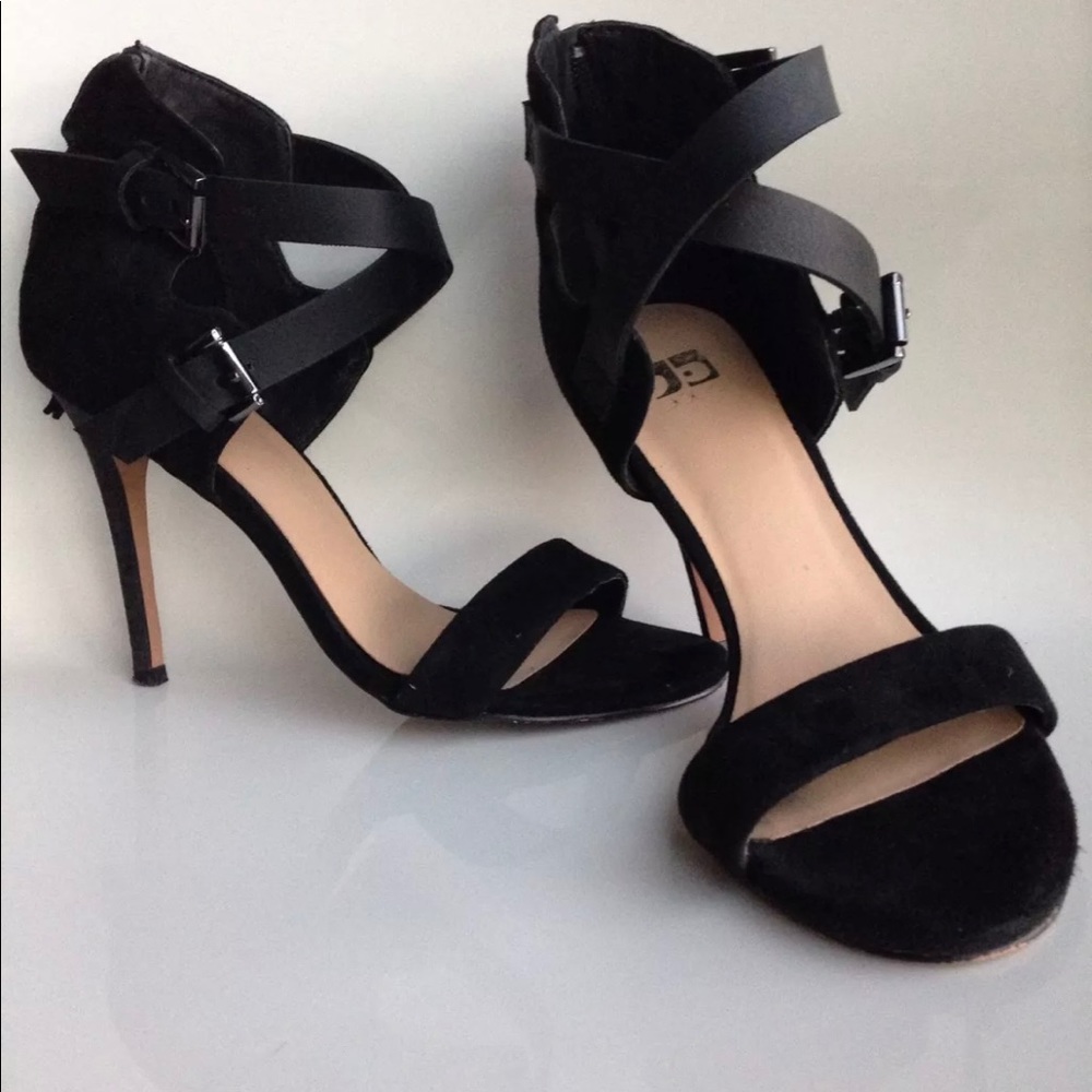 Joe’s sandals pumps black suede leather high heels 5 1/2